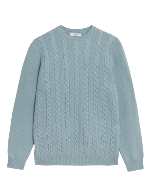 

Mens M&S Collection Cotton Blend Cable Crew Neck Jumper - Pale Blue, Pale Blue