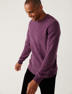 Marks And Spencer Mens M&S Collection Pure Extra Fine Lambswool Crew Neck Jumper - Purple, Purple