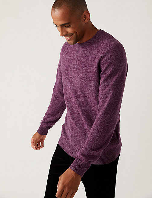 Marks And Spencer Mens M&S Collection Pure Extra Fine Lambswool Crew Neck Jumper - Purple