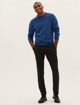 Marks And Spencer Mens M&S Collection Pure Extra Fine Lambswool Crew Neck Jumper - Mid Blue, Mid Blue