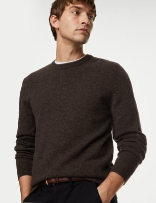 

Mens M&S Collection Pullover mit Rundhalsausschnitt aus besonders feiner, reiner Schurwolle - Chocolate, Chocolate