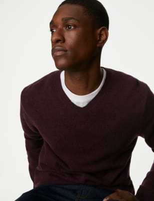 

Mens M&S Collection Pure Extra Fine Lambswool V-Neck Jumper - Dark Burgundy, Dark Burgundy