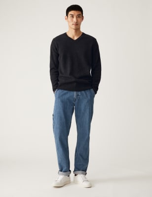 

Mens M&S Collection Pullover mit V-Ausschnitt aus besonders feiner, reiner Lammwolle - Charcoal, Charcoal