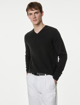 

Mens M&S Collection Pullover mit V-Ausschnitt aus besonders feiner, reiner Lammwolle - Black, Black