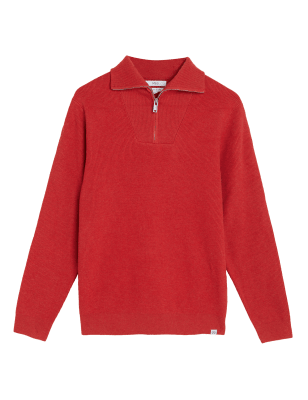 

Mens M&S Collection Cotton Blend Ribbed Half Jumper - Red, Red