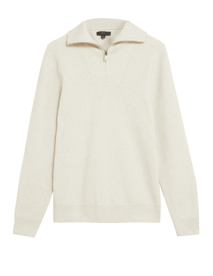 

Mens M&S Collection Cotton Blend Ribbed Half Jumper - Ecru, Ecru