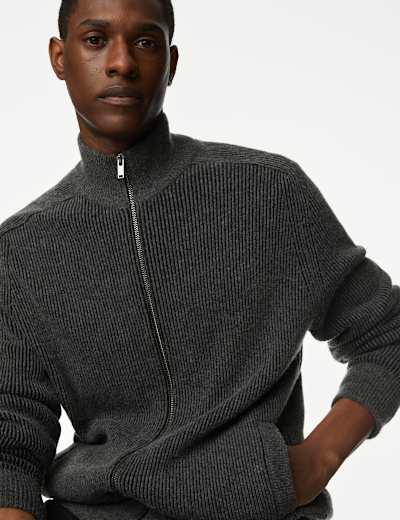 Cotton Lambswool Blend Knitted Jacket