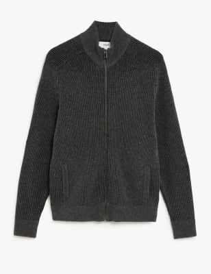 

Mens M&S Collection Cotton Lambswool Blend Knitted Jacket - Grey Mix, Grey Mix