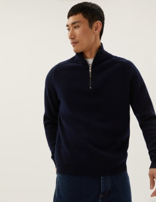 Marks And Spencer Mens M&S Collection Pure Extra Fine Lambswool Jumper - Navy Mix