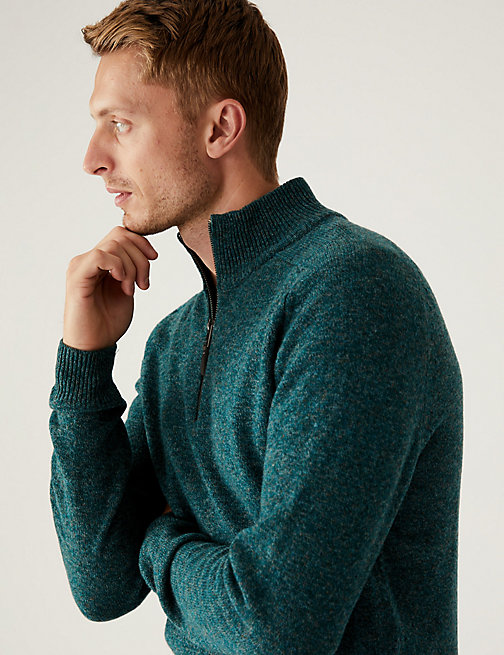 Marks And Spencer Mens M&S Collection Pure Extra Fine Lambswool Jumper - Green Mix, Green Mix