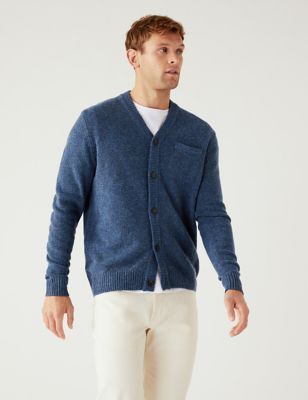 Marks And Spencer Mens M&S Collection Pure Lambswool Cardigan - Mid Blue
