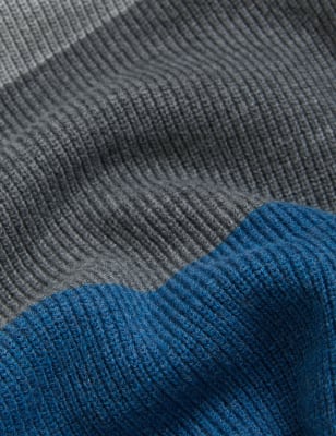 

Mens M&S Collection Cotton Blend Striped Crew Neck Jumper - Blue Mix, Blue Mix