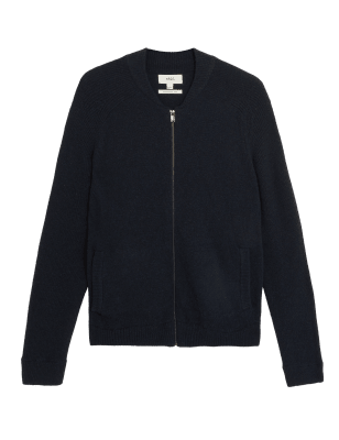 

Mens M&S Collection Gestrickte Bomberjacke mit hohem Wollanteil - Navy, Navy