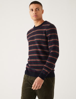 

Mens M&S Collection Pure Extra Fine Lambswool Fair Isle Jumper - Navy Mix, Navy Mix