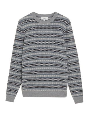 

Mens M&S Collection Pure Extra Fine Lambswool Fair Isle Jumper - Grey Mix, Grey Mix