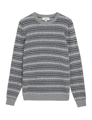 

Mens M&S Collection Pure Extra Fine Lambswool Fair Isle Jumper - Grey Mix, Grey Mix