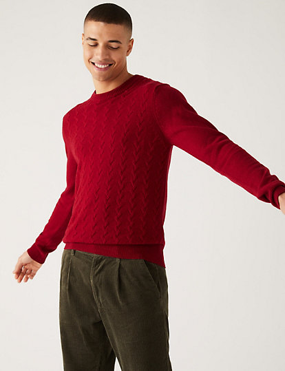 Pure Lambswool Cable Knit Crew Neck Jumper
