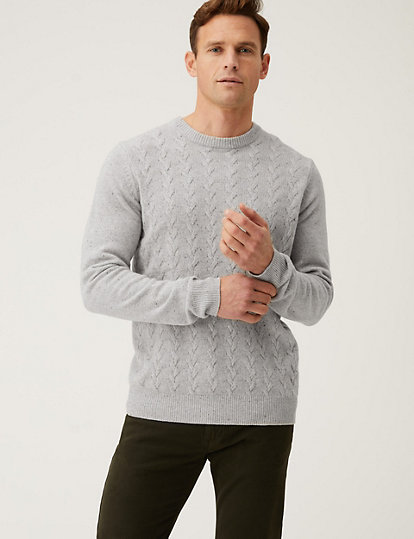 Pure Lambswool Cable Knit Crew Neck Jumper