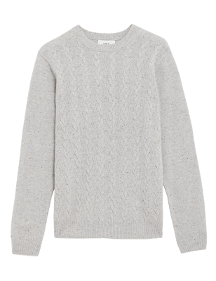 

Mens M&S Collection Pullover aus reiner Lammwolle mit Zopfmuster und Rundhalsausschnitt - Light Grey, Light Grey