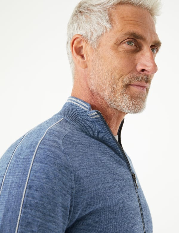 Cotton Arm Stripe Zip Up Cardigan