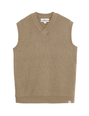 

Mens M&S Collection Ärmelloser Pullover aus Baumwollmischgewebe mit V-Ausschnitt - Neutral, Neutral