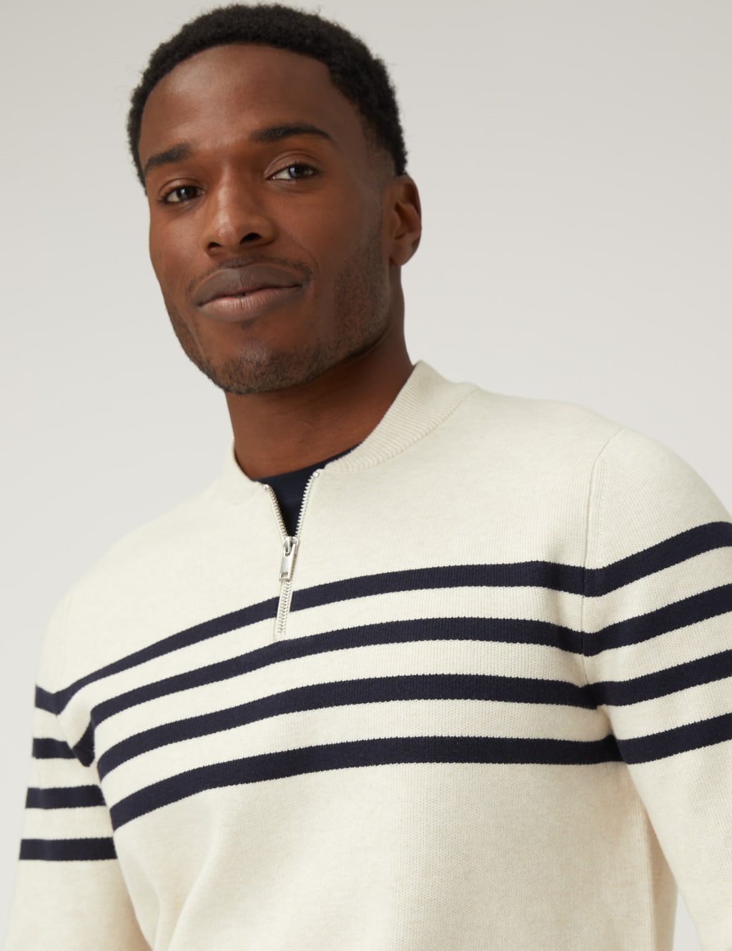 Cotton Blend Striped Half Zip Jumper image 2
