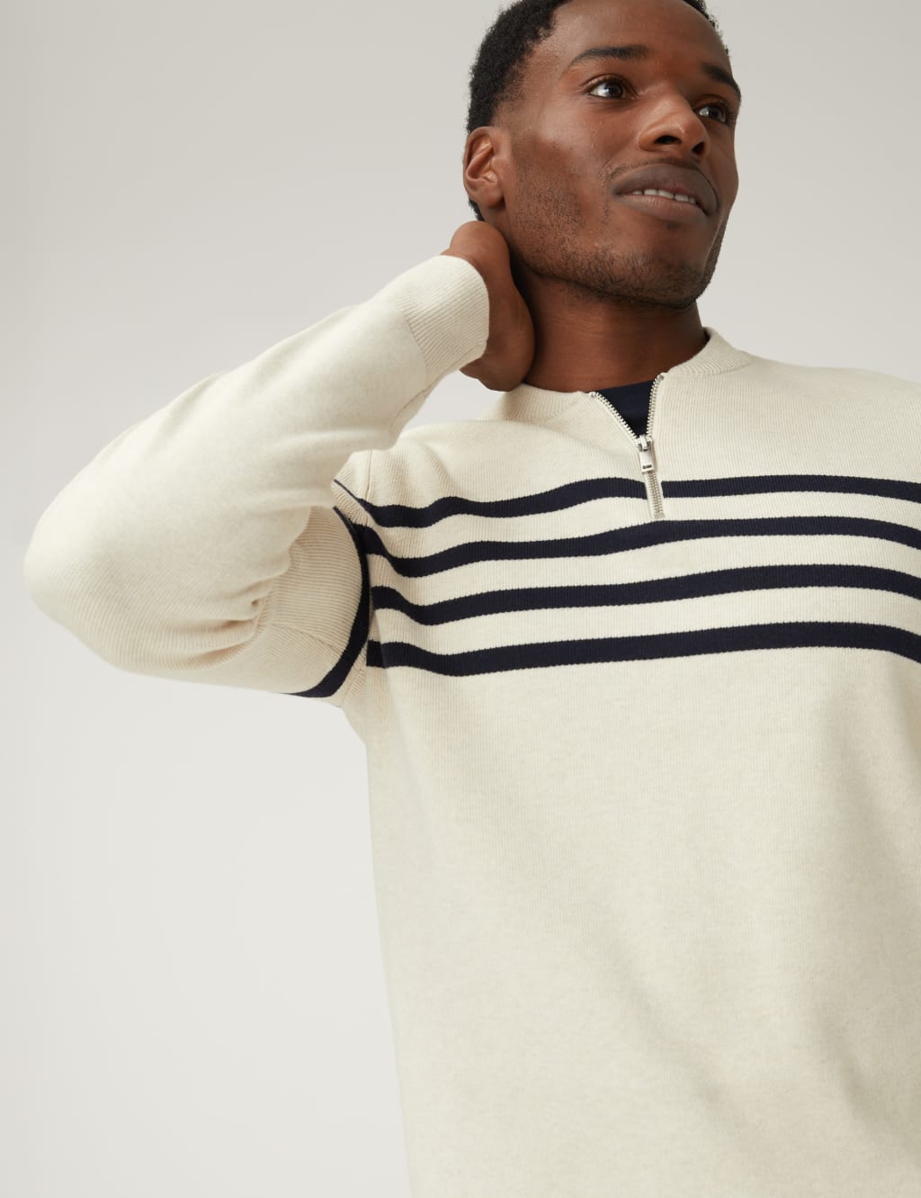 Cotton Blend Striped Half Zip Jumper image 4