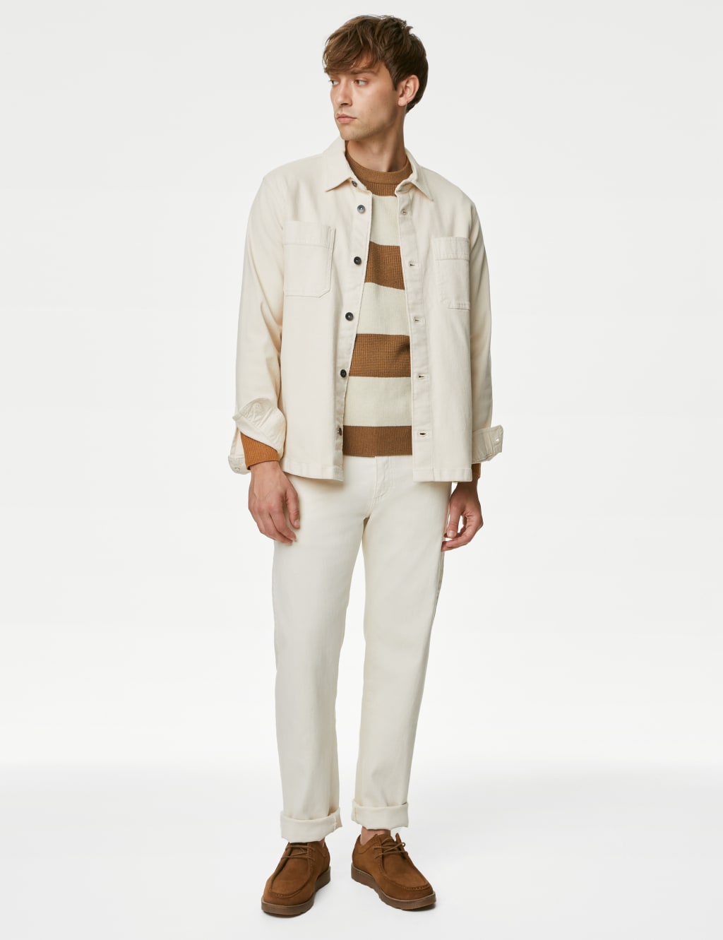 Cotton Blend Striped Crew Neck Jumper image 3