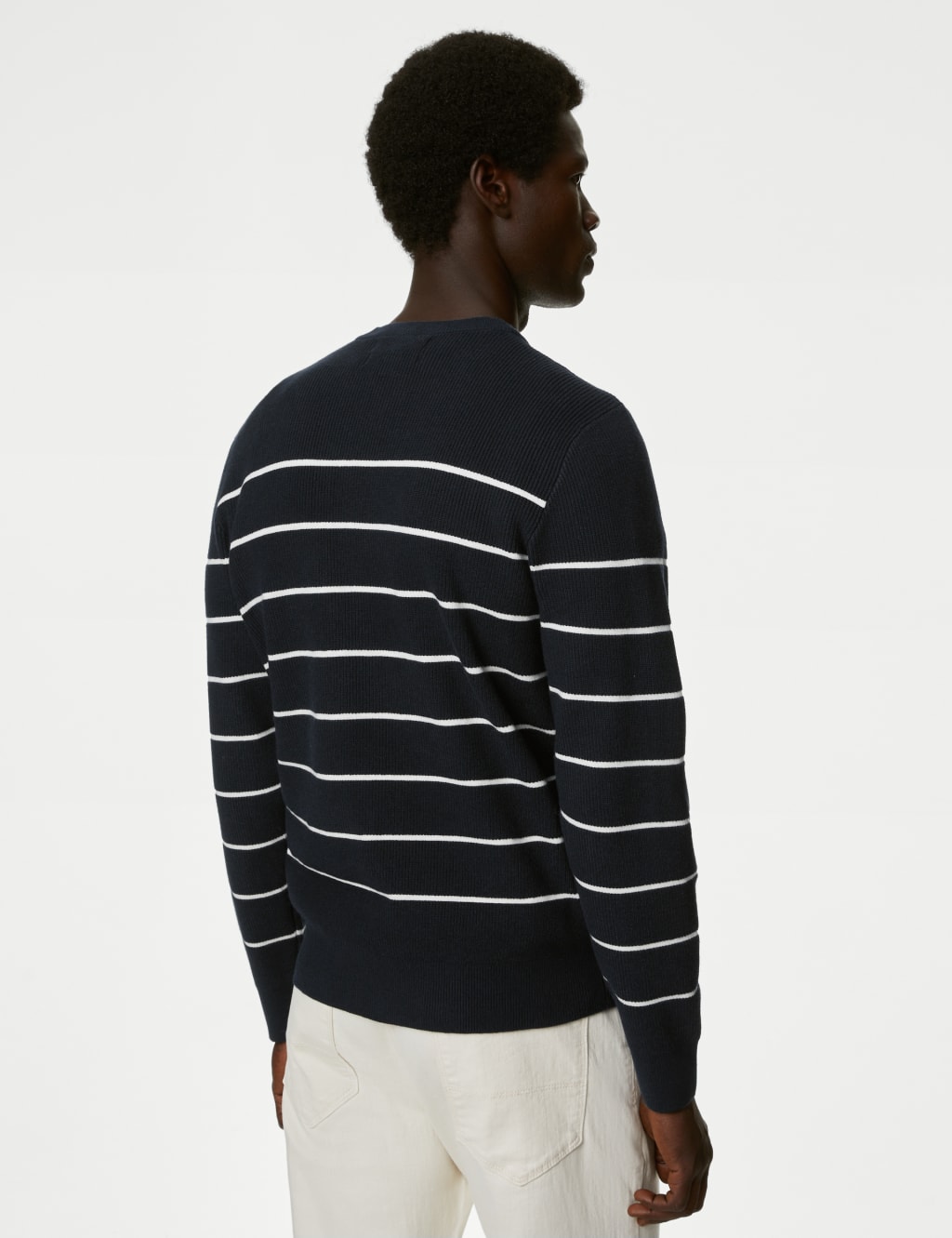 Cotton Blend Striped Crew Neck Jumper image 5