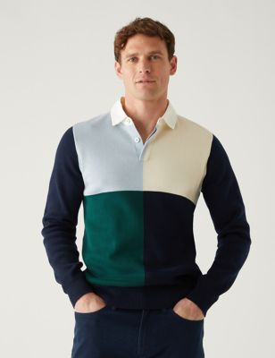 Pure Cotton Colour Block Knitted Rugby Shirt