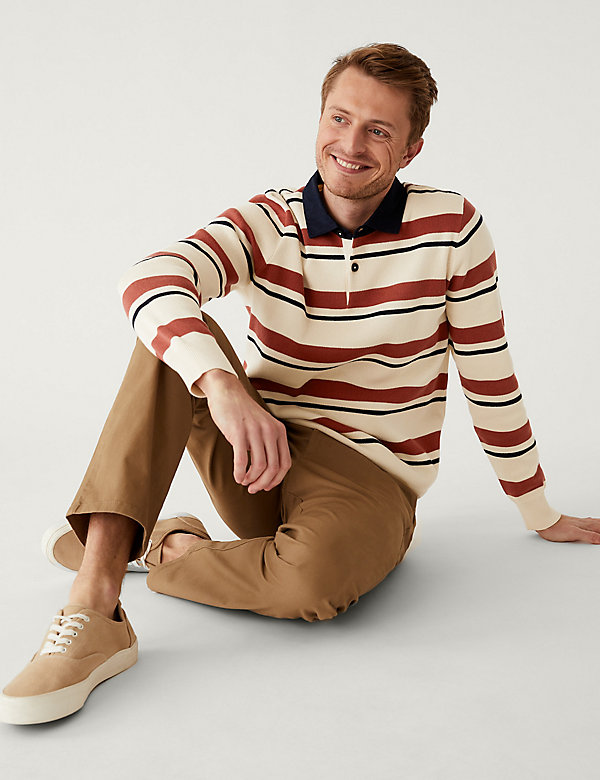 Pure Cotton Striped Knitted Rugby Shirt - AL