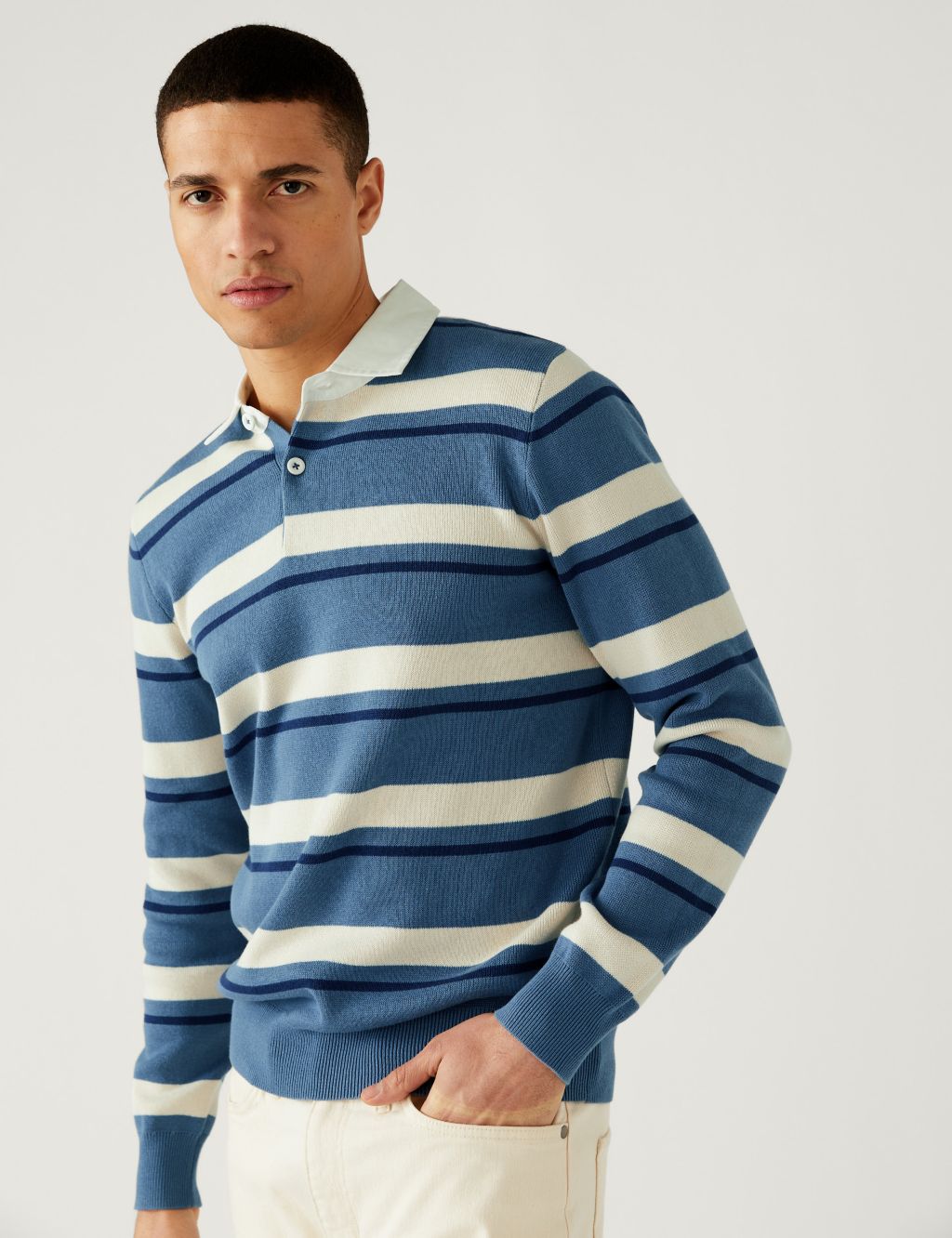 Pure Cotton Striped Knitted Rugby Shirt image 2