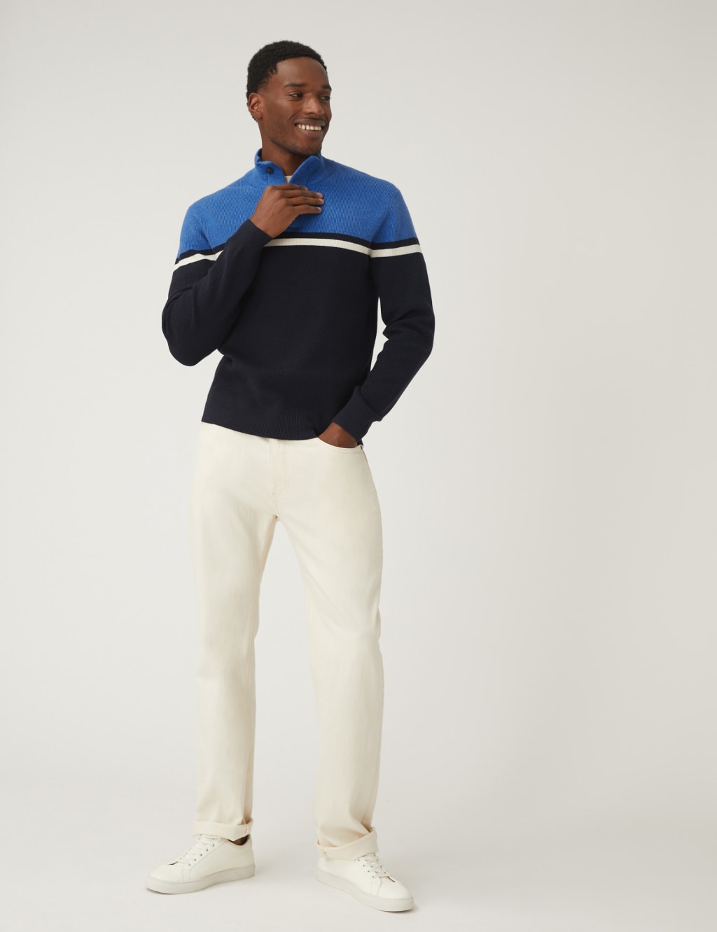 Cotton Blend Ribbed Funnel Neck Jumper image 1