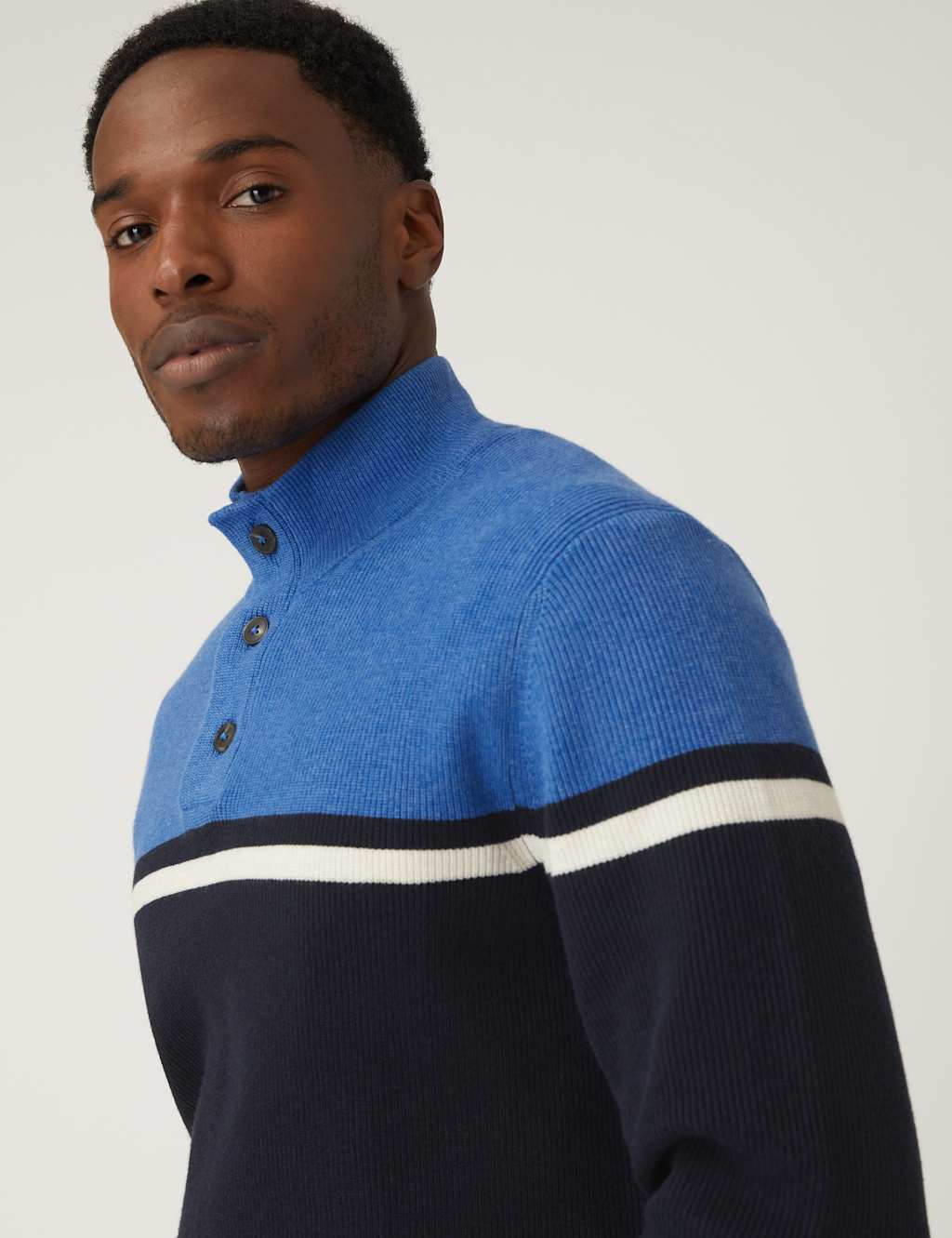 Cotton Blend Ribbed Funnel Neck Jumper image 2