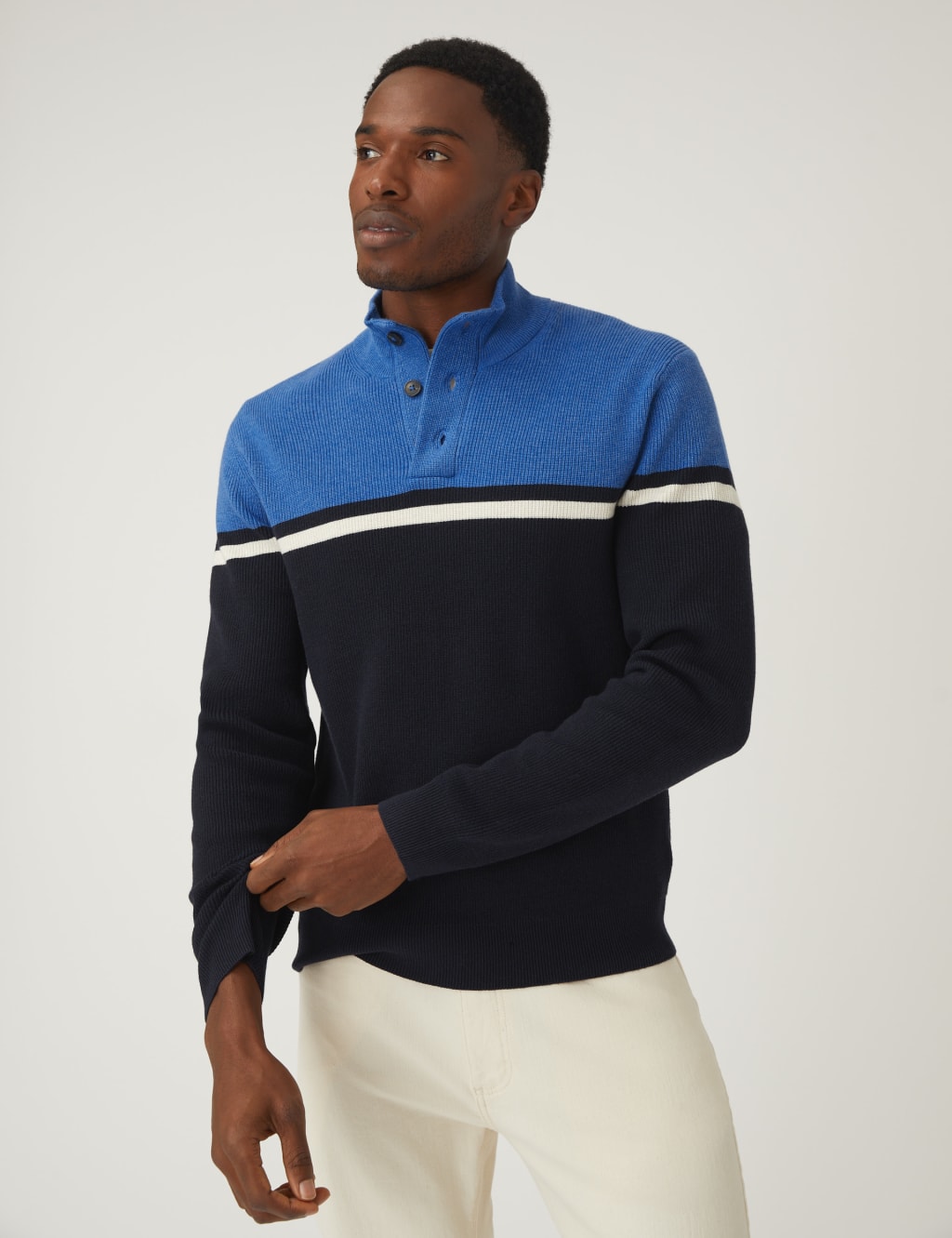 Cotton Blend Ribbed Funnel Neck Jumper image 4