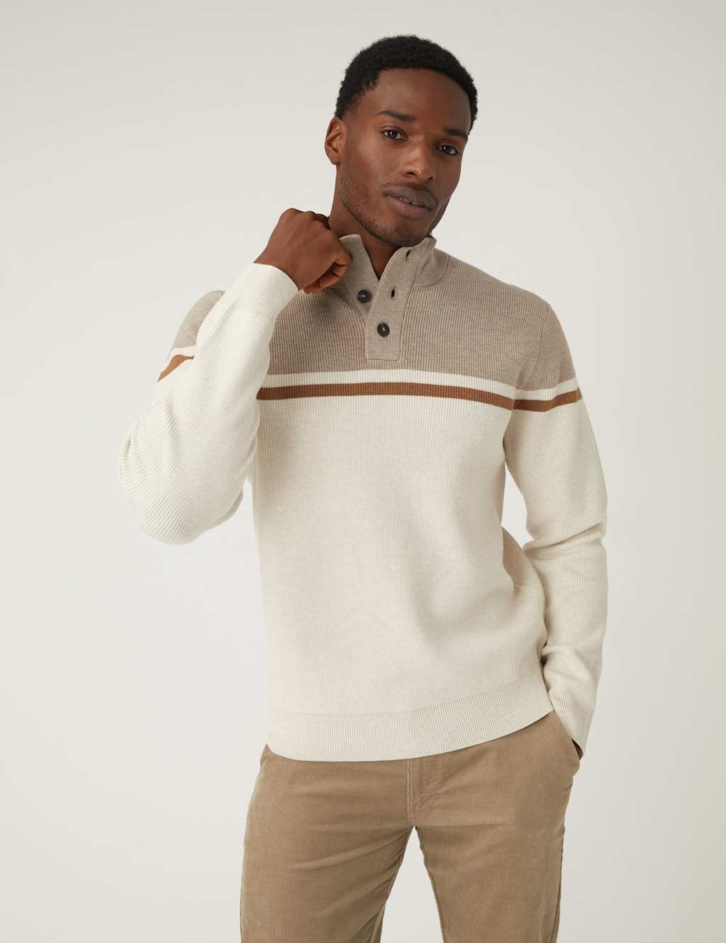 Cotton Blend Ribbed Funnel Neck Jumper image 2