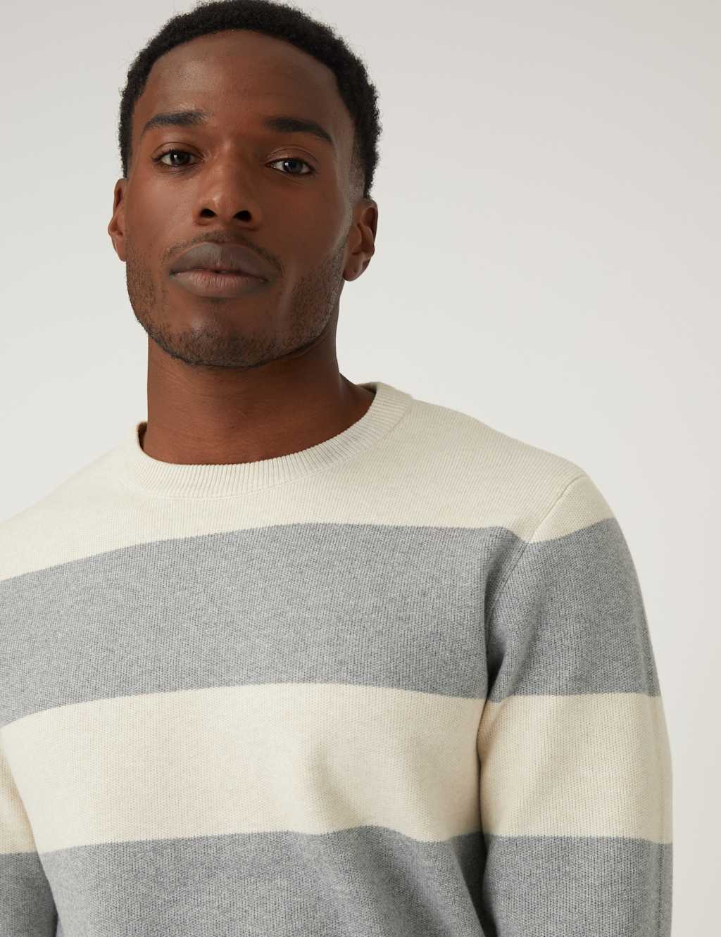 Cotton Blend Striped Crew Neck Jumper image 2