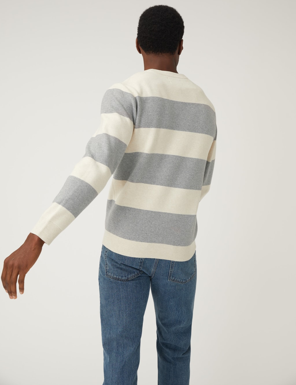 Cotton Blend Striped Crew Neck Jumper image 3
