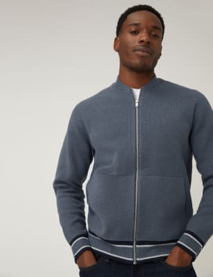 

Mens M&S Collection Cotton Blend Knitted Bomber - Denim Mix, Denim Mix