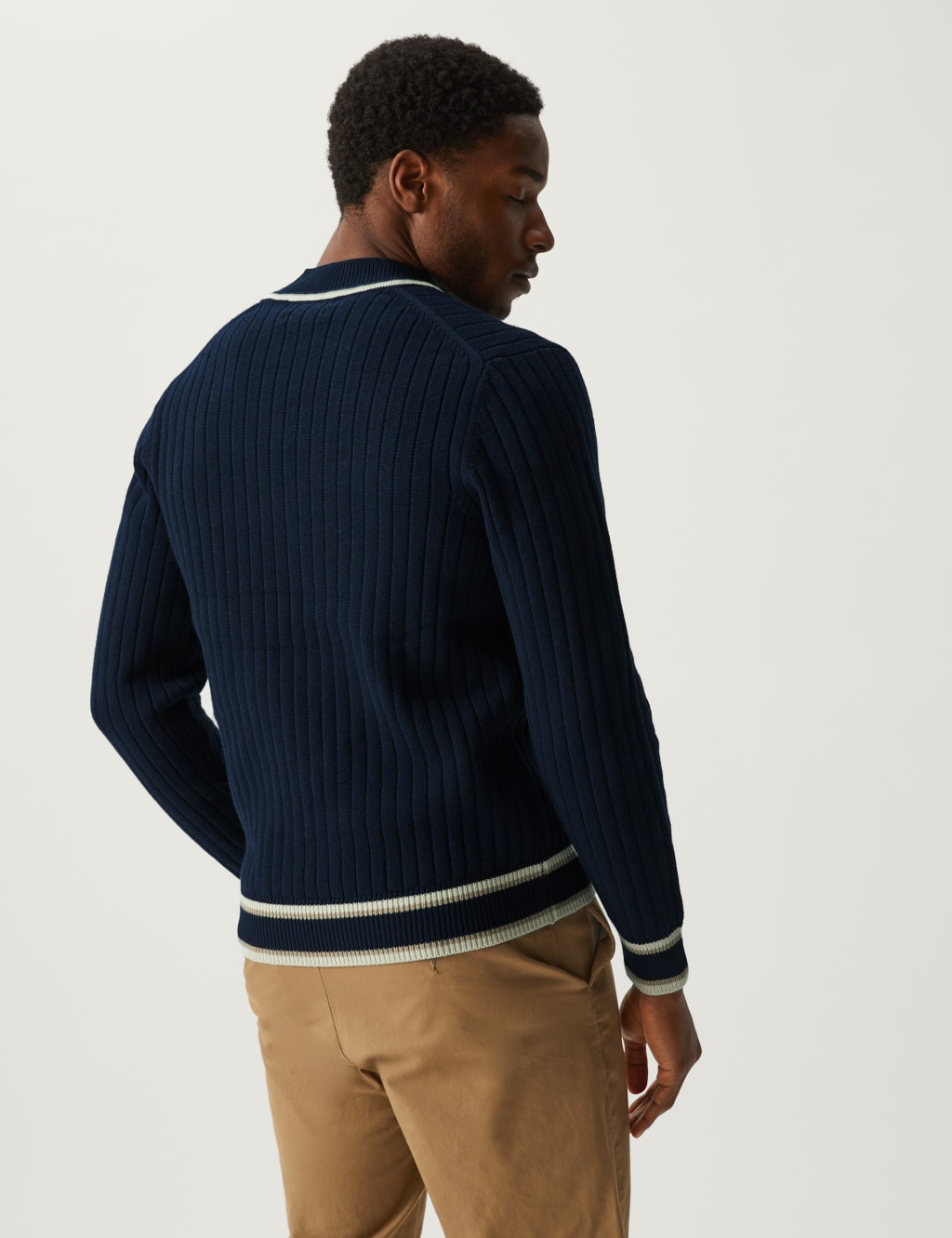 Cotton Blend Ribbed V-Neck Jumper image 4