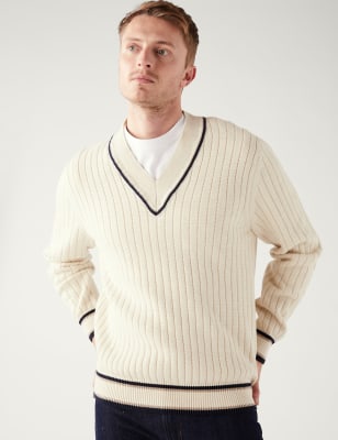 

M&S Collection Jersey de escote en pico acanalado con algodónMens - Ecru Mix, Ecru Mix