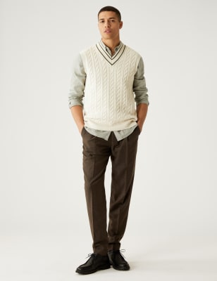 CABLE V NECK KNITTED VEST, 55% OFF