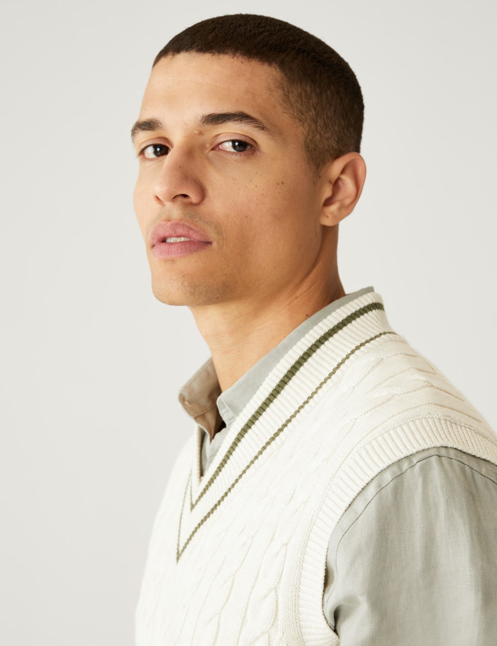 Cotton Blend Cable V-Neck Knitted Vest image 3
