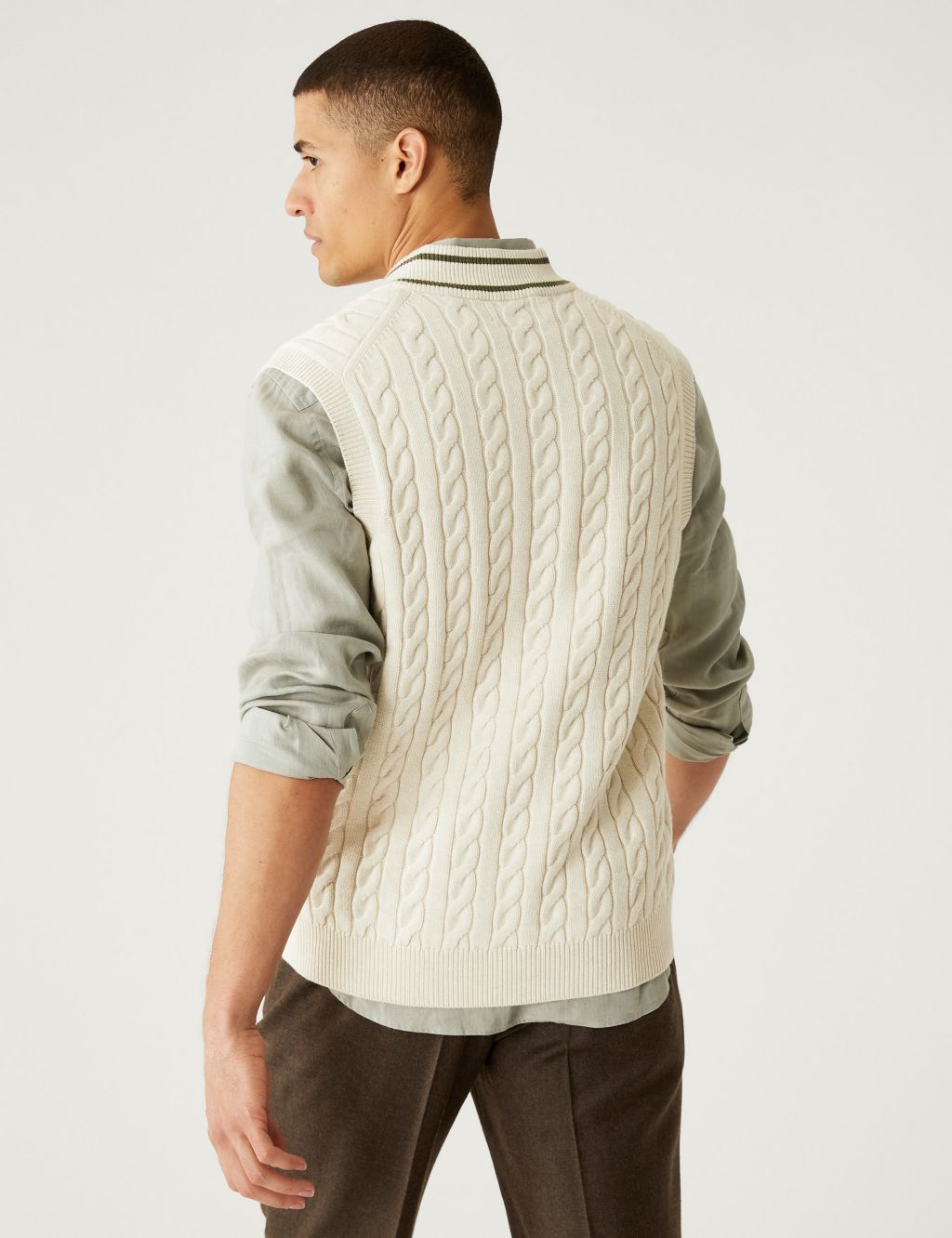 Cotton Blend Cable V-Neck Knitted Vest image 4