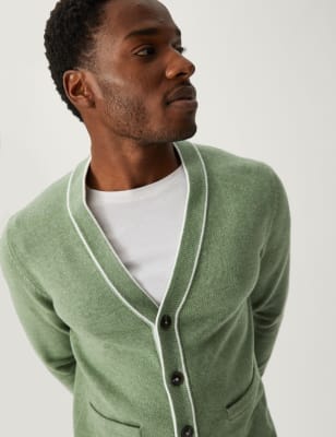 

Mens M&S Collection Cotton Blend Tipped V-Neck Cardigan - Green Mix, Green Mix