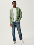 Cotton Blend Tipped V-Neck Cardigan