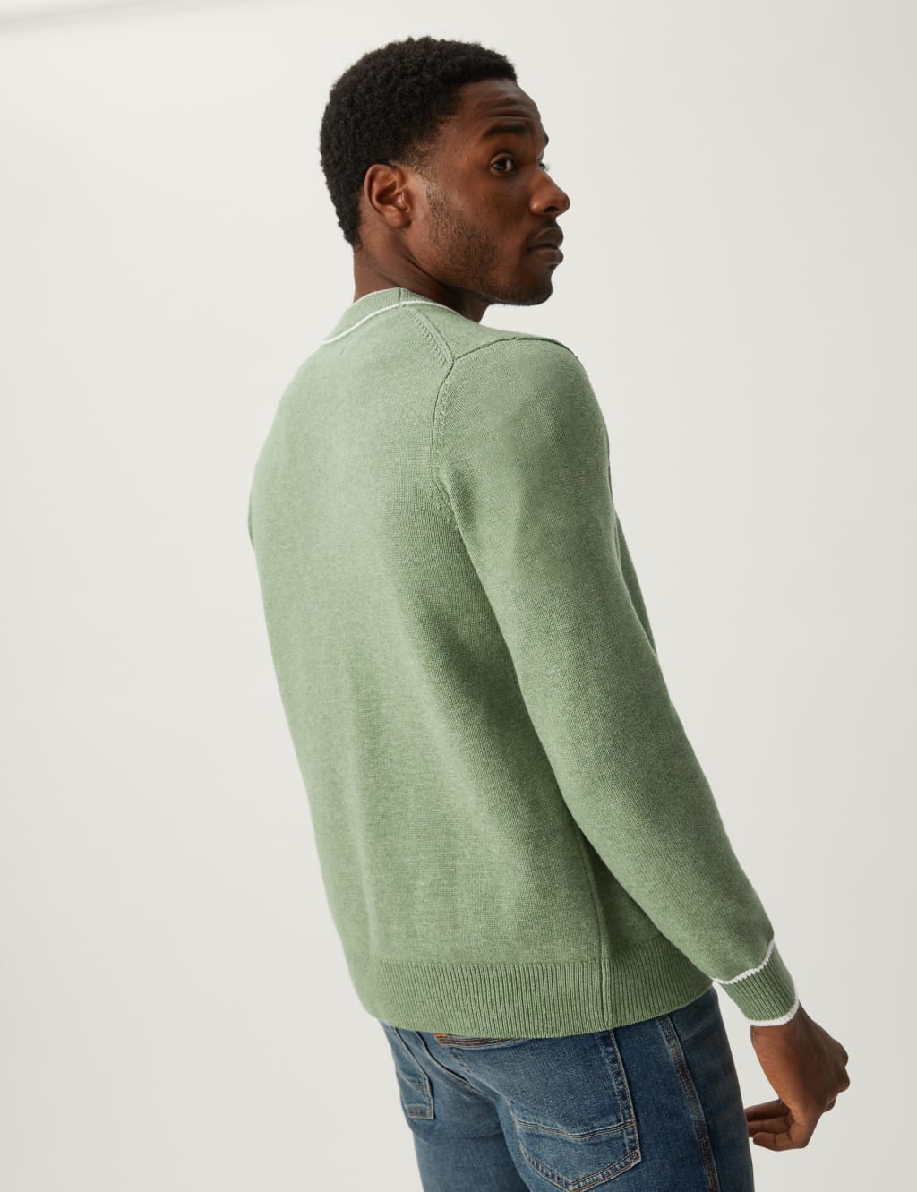 Cotton Blend Tipped V-Neck Cardigan image 4