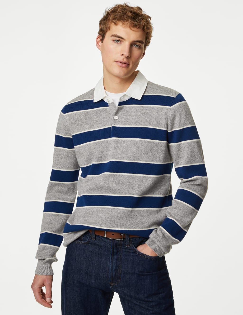 Pure Cotton Striped Knitted Rugby Shirt image 3