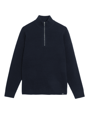 

Mens M&S Collection Cotton Blend Textured Funnel Neck Jumper - Navy, Navy