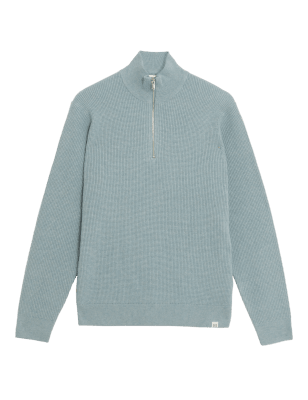 

Mens M&S Collection Cotton Blend Textured Funnel Neck Jumper - Pale Blue, Pale Blue